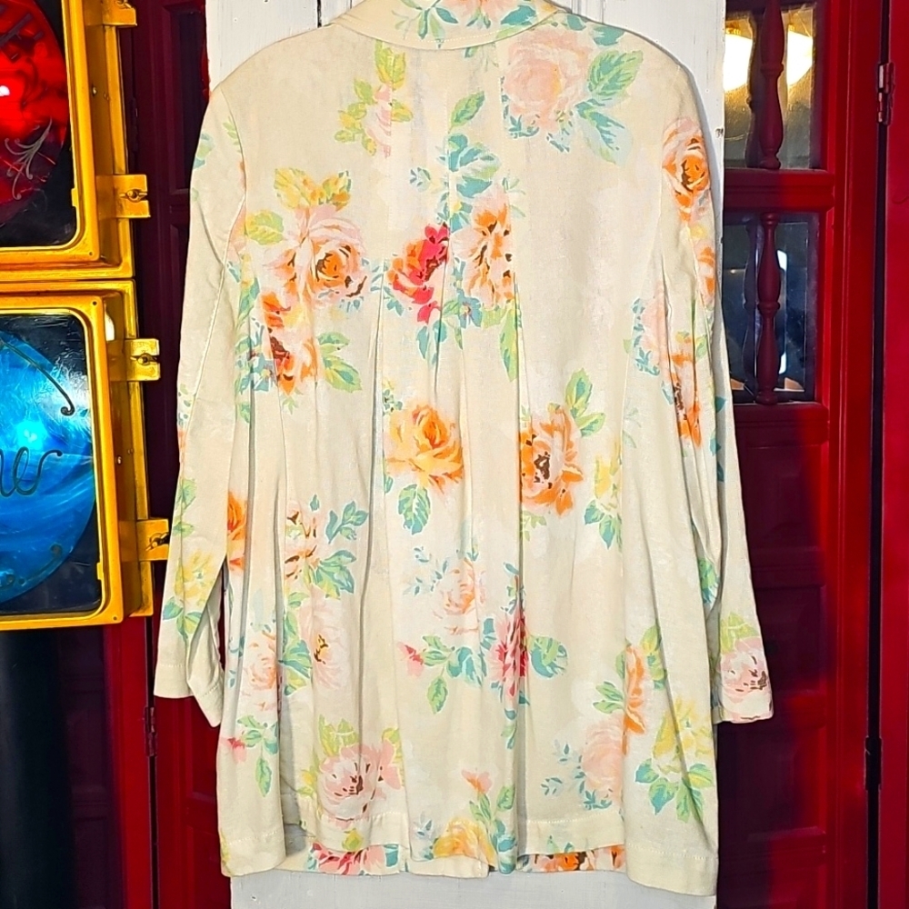 J. Jill Womens Linen/Cotton Off White Pastels Floral Smock Jacket Small Petite - Picture 4 of 8